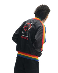 Brain Dead Records Embroidered Satin Club Jacket - Black