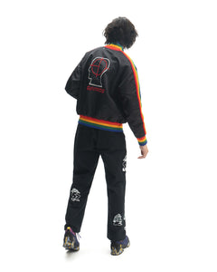 Brain Dead Records Embroidered Satin Club Jacket - Black