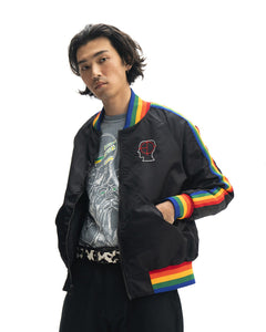 Brain Dead Records Embroidered Satin Club Jacket - Black