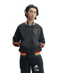 Brain Dead Records Embroidered Satin Club Jacket - Black