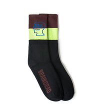 Load image into Gallery viewer, Logo Head Stripe socks - black- lime/blue/brown
