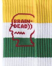 Load image into Gallery viewer, Logo Head Stripe Socks - White - Yellow/Green stripes
